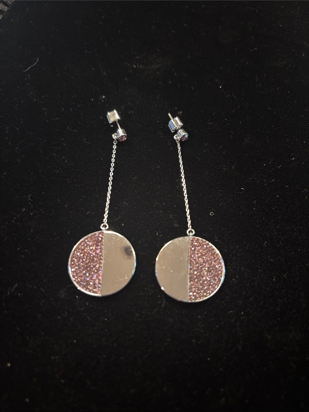 kate spade Mod Scallop Pave Silver and Rose Pink Half-Glitter Drop Earrings